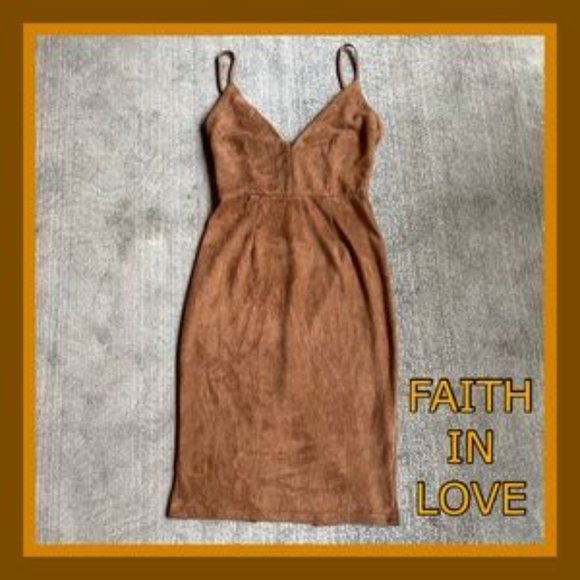 faith in love Dresses & Skirts - Faith in love Brown suede feel adjustable midi dress with slit in the back